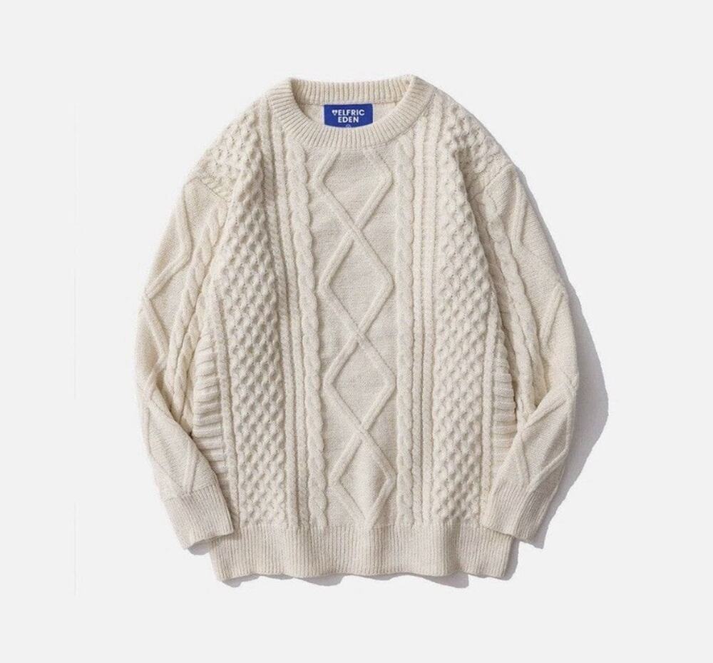 Alfrie Eden Cream Cableknit Fisherman Sweater Womens Retro 90s Rory Gilmore L